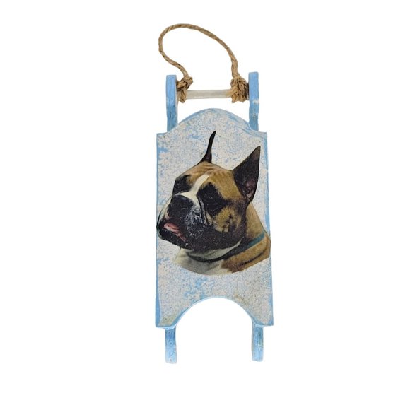 Handmade Boxer Dog Sled Christmas Ornament - Picture 1 of 9